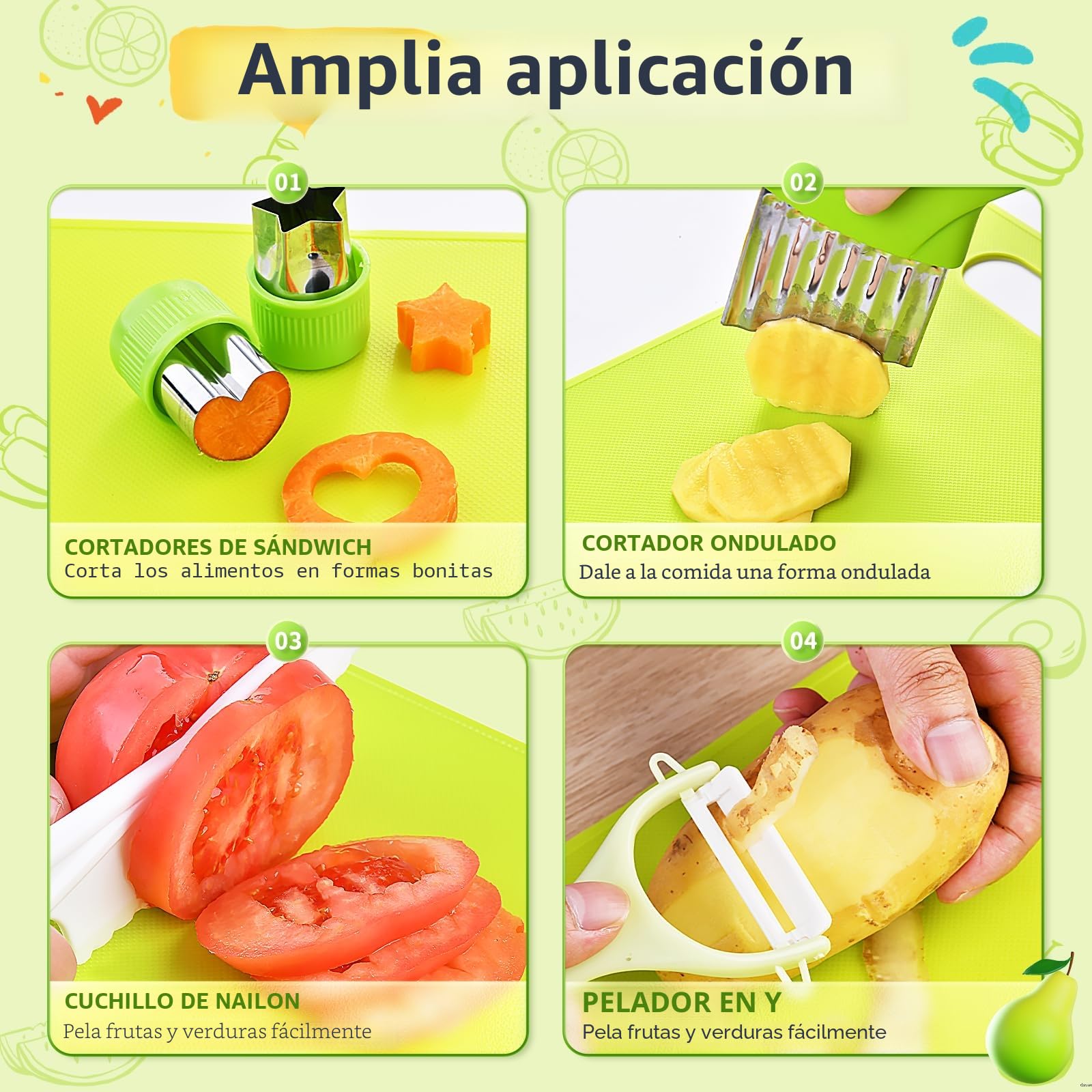 Cuchillos de Cocina para Niños para una Cocinando Real - 16 piezas Montessori para cortar y cocinar frutas o verduras | utensilios cocina Montessori, Cuchillo Aprendizaje 2 años
