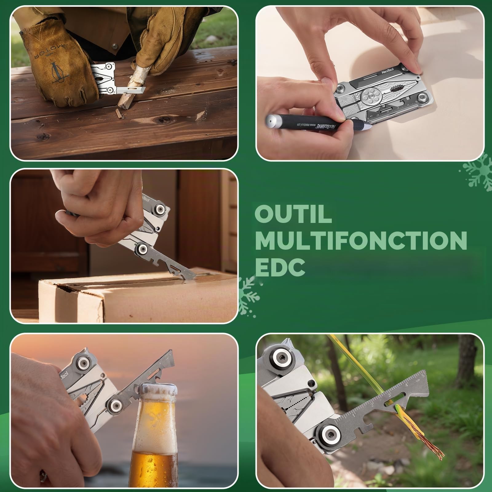 NexTool E30 Multitool Pliable Multi-Outils pour Cartes de Crédit 20 en 1 En Acier Inoxydable avec Pinces, Couteau, Décapsuleur, Clé Hexagonale, Compacte et Règle, Outils EDC pour Homme