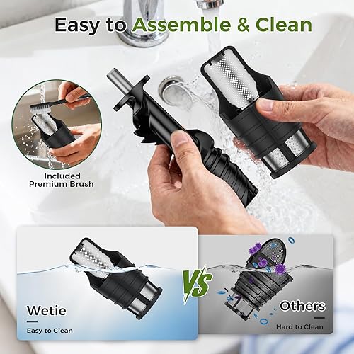 Miniatura 8 de WETIE Exprimidor de prensa en frío, potentes exprimidores con presión de jugo ajustable, 99% de alto rendimiento de jugo, exprimidor silencioso y