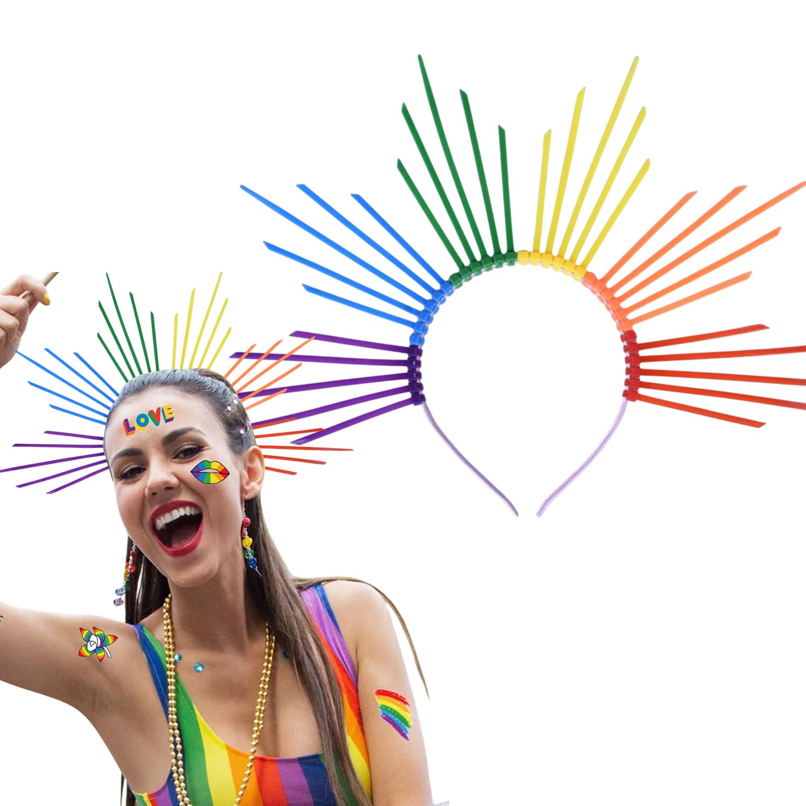 AUOCATTAIL Rainbow Pride Headbands Crown Headband Hair Accessory for Women Styling Hair Hoop LGBTQ Headpiece Pride Party Halloween Headband