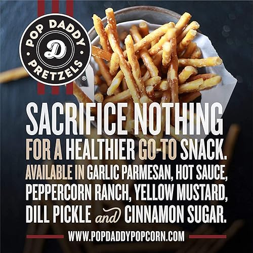 Miniatura 4 de Pop Daddy - Palitos de pretzels saborizados, pretzels gourmet saludables, paquete variado de 7.5 onzas, paquete de 6, parma de ajo, azúcar de