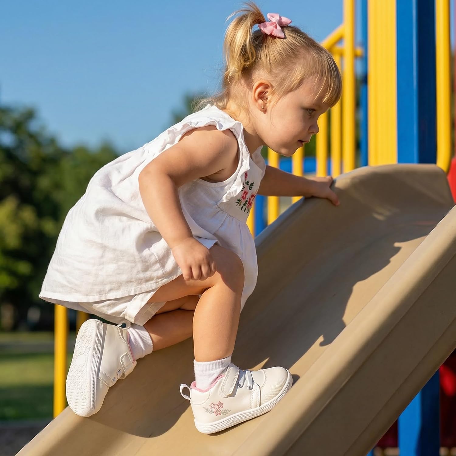 Unisex-Baby Mid-Top First Walker Shoes Wide Toe Box Toddler Boy Girl Barefoot Shoe Soft PU Leather Infant Sneakers with Hook-and-Loop - Image 2