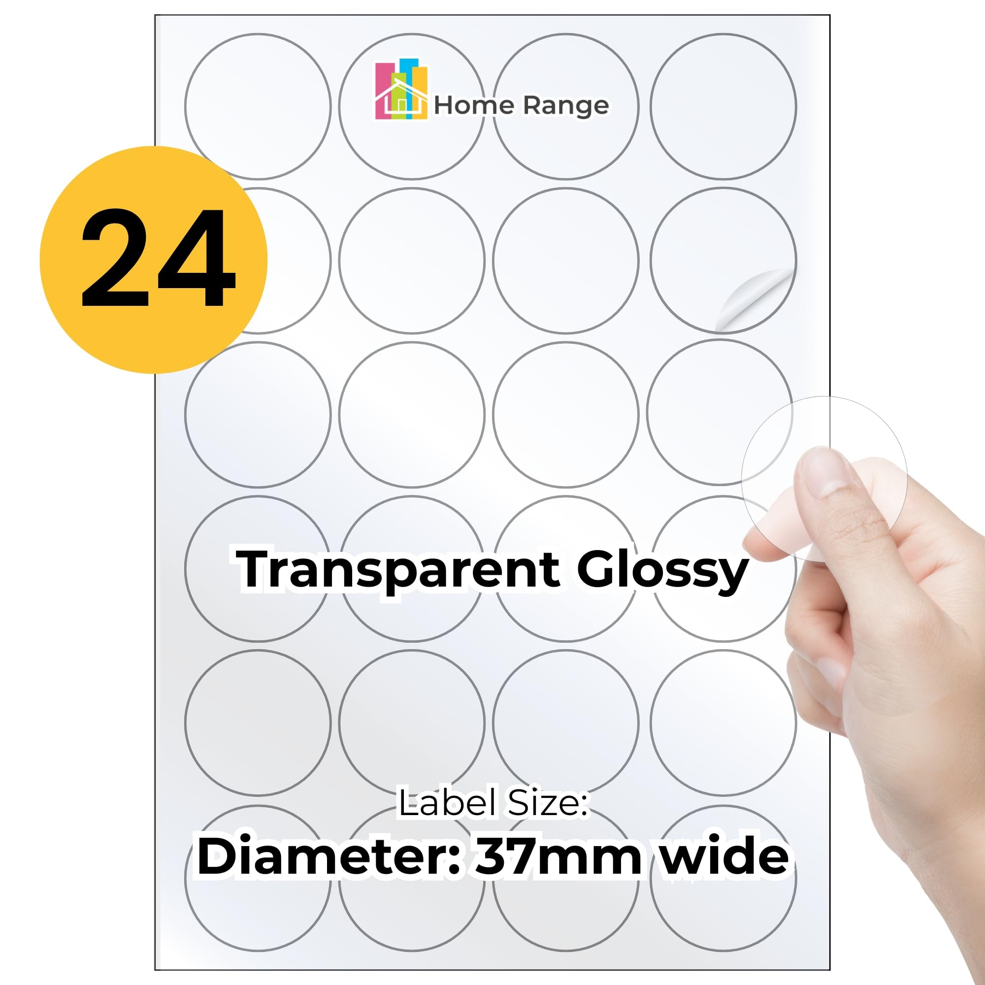 240 Round Sticker Labels | Ø37mm Transparent | 24 per Sheet, 10 Sheets