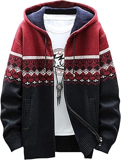 [エアバイ] オルテガ柄 メンズ ニット パーカー あったか フード付き ジップアップ セーター カーディガン 秋 冬 A08