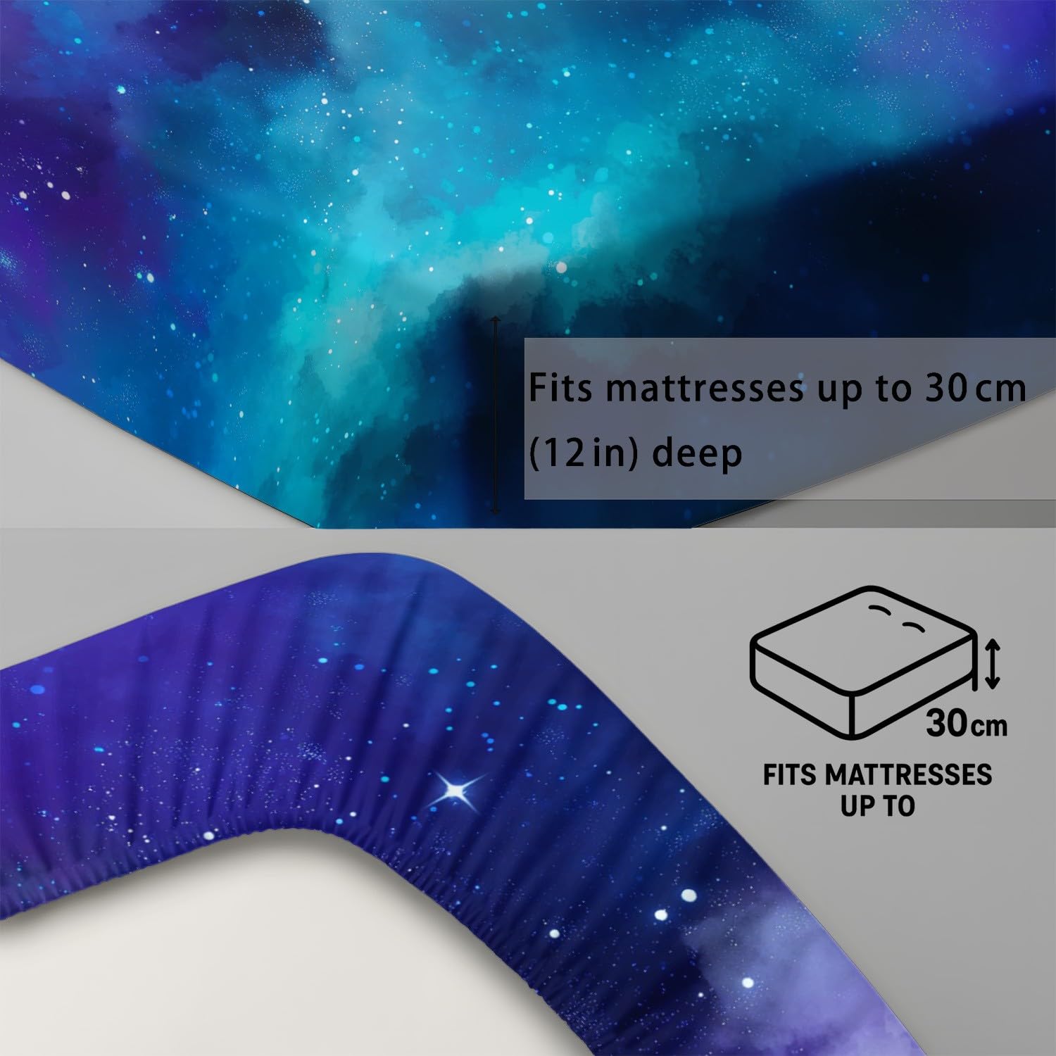 Traumhaft Sternenhimmel Spannbetttuch Fantasie Kosmos Galaxie Nebel Spannbettlaken 200 x 200 x 30 cm 3teilig Mikrofaser Bettwäsche Set mit 2 Kissenbezüge 80 x 80 cm Kein Flachbettlaken
