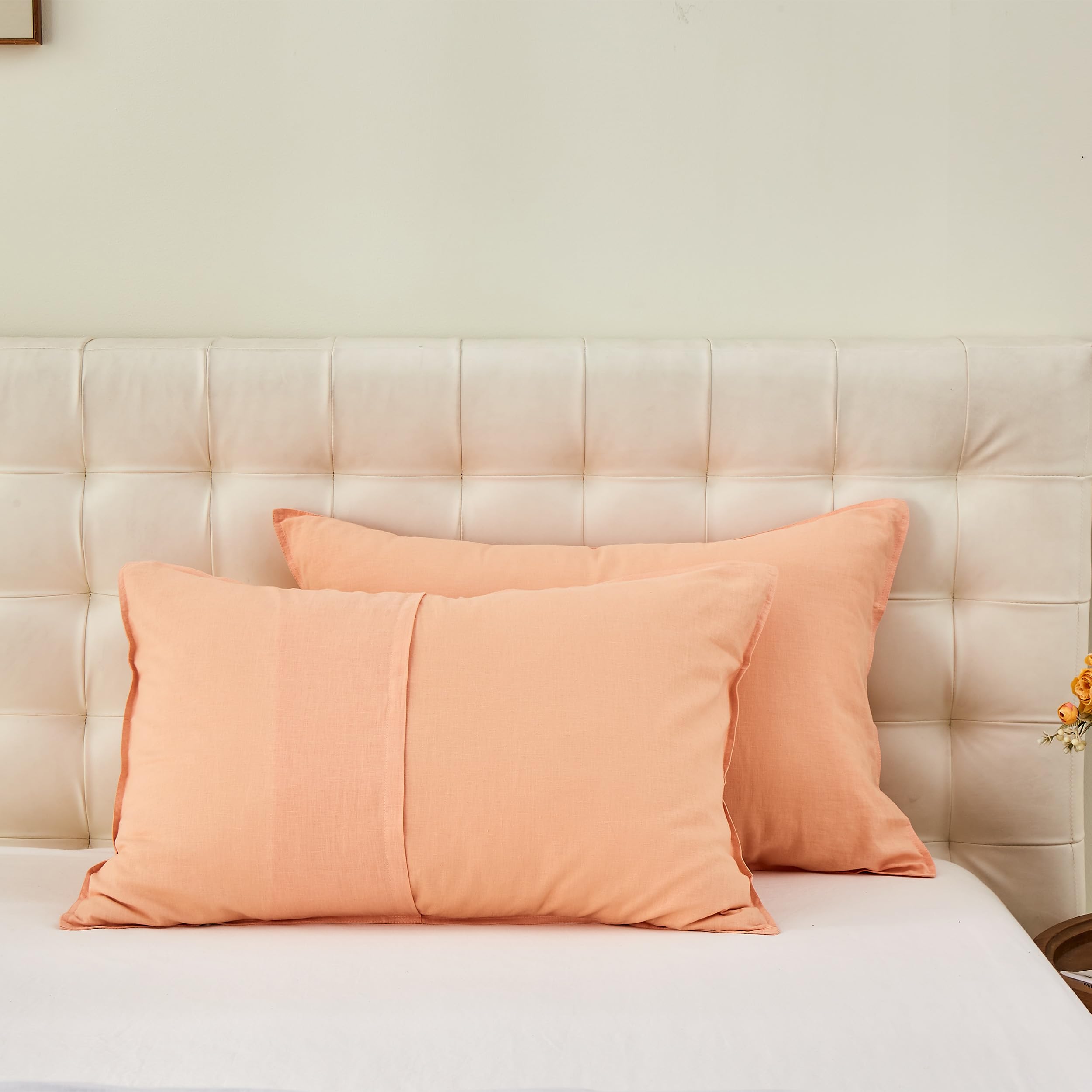 Simple&Opulence Funda Nordica 230x220 cm con Funda de Almohada 50x75cm -Juego de Funda Nordica Cama 135 de Lino y Algodón, Suave,Transpirable y Cómodo para Todo el Año,Melocotón