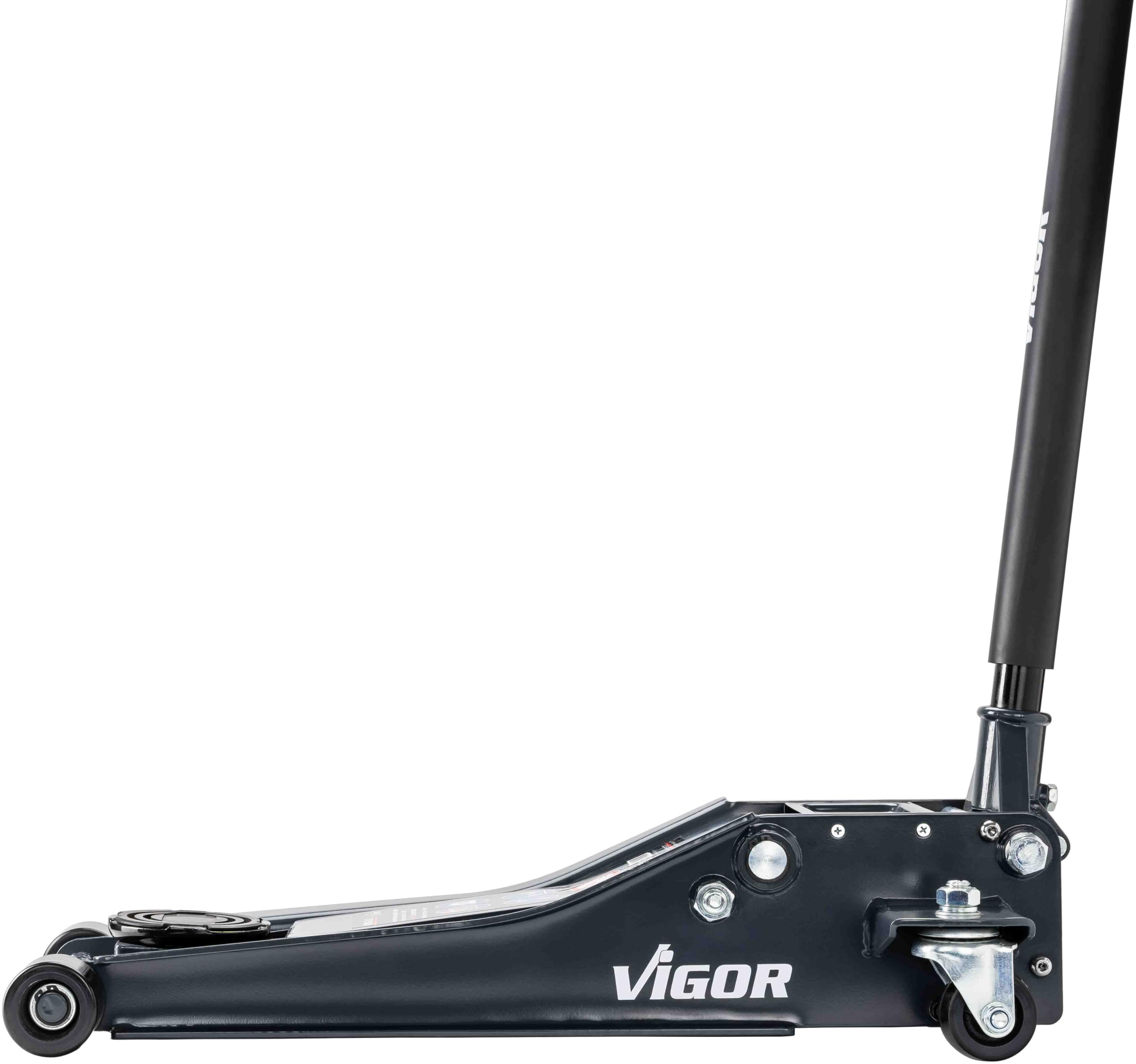 VIGOR Hydraulik Rangier-Wagenheber, 2 Tonnen, ultraflach, V6028-2.0-D | 31400 g, Ultraflaches Design – für sportliche und tiefergelegte Fahrzeuge, Hohe Hubleistung bei minimaler Unterfahrhöhe