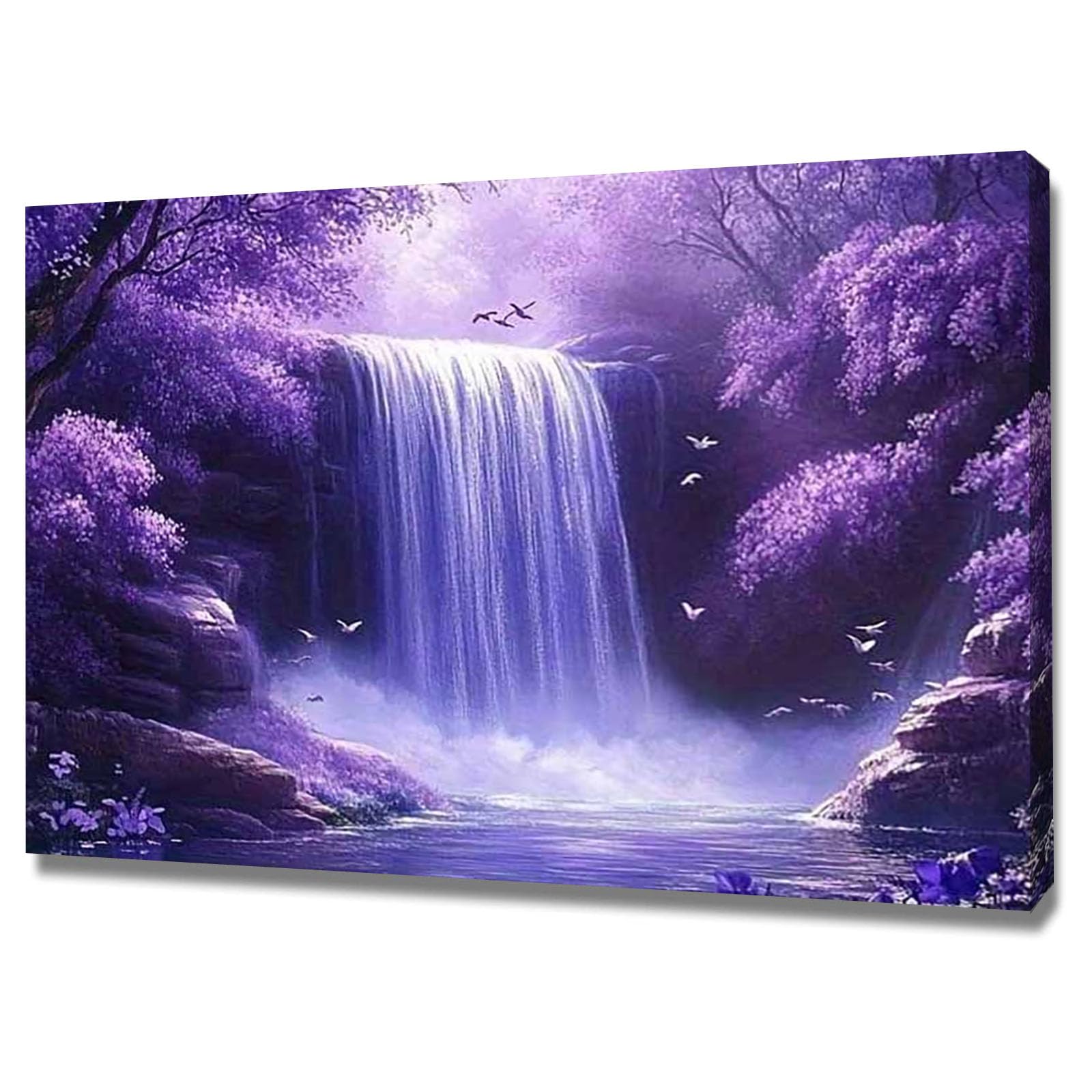 TERUEA Lienzos Decoracion Pared Salon Cascada Púrpura Fantasía Natural arte pared para baño, sala estar, dormitorio, yoga,decoración de（Purple-80x120cm1 Enmarcado
