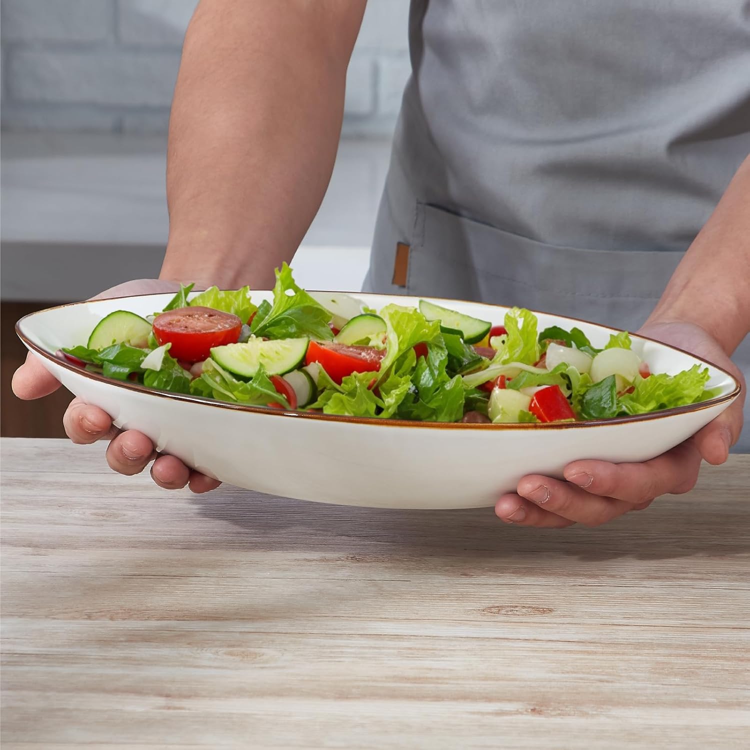 ONEMORE Serving Bowls and Platters Set of 3 - Ceramic Oval Serving Dishes for Pasta, Salad, Soup, Fruit - Perfect for Entertaining, Parties, Housewarming, Wedding, and Gifts - White - Image 3