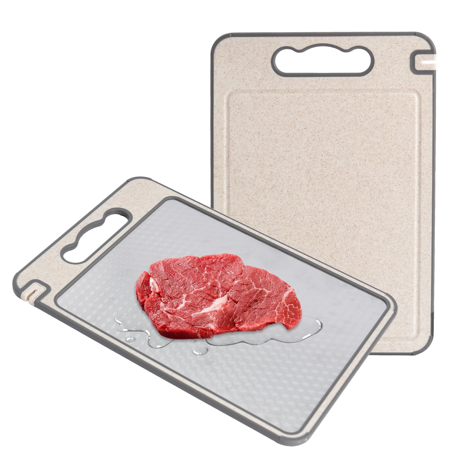 Schneidebrett Weizenstroh - 2 in 1 Doppelseitiges Schneidebrett, 304-Edelstahl und Weizenstroh, Steel Cutting Board für Fleisch und Gemüse, robust und langlebig, Metall Kratzfestes Netzdesign