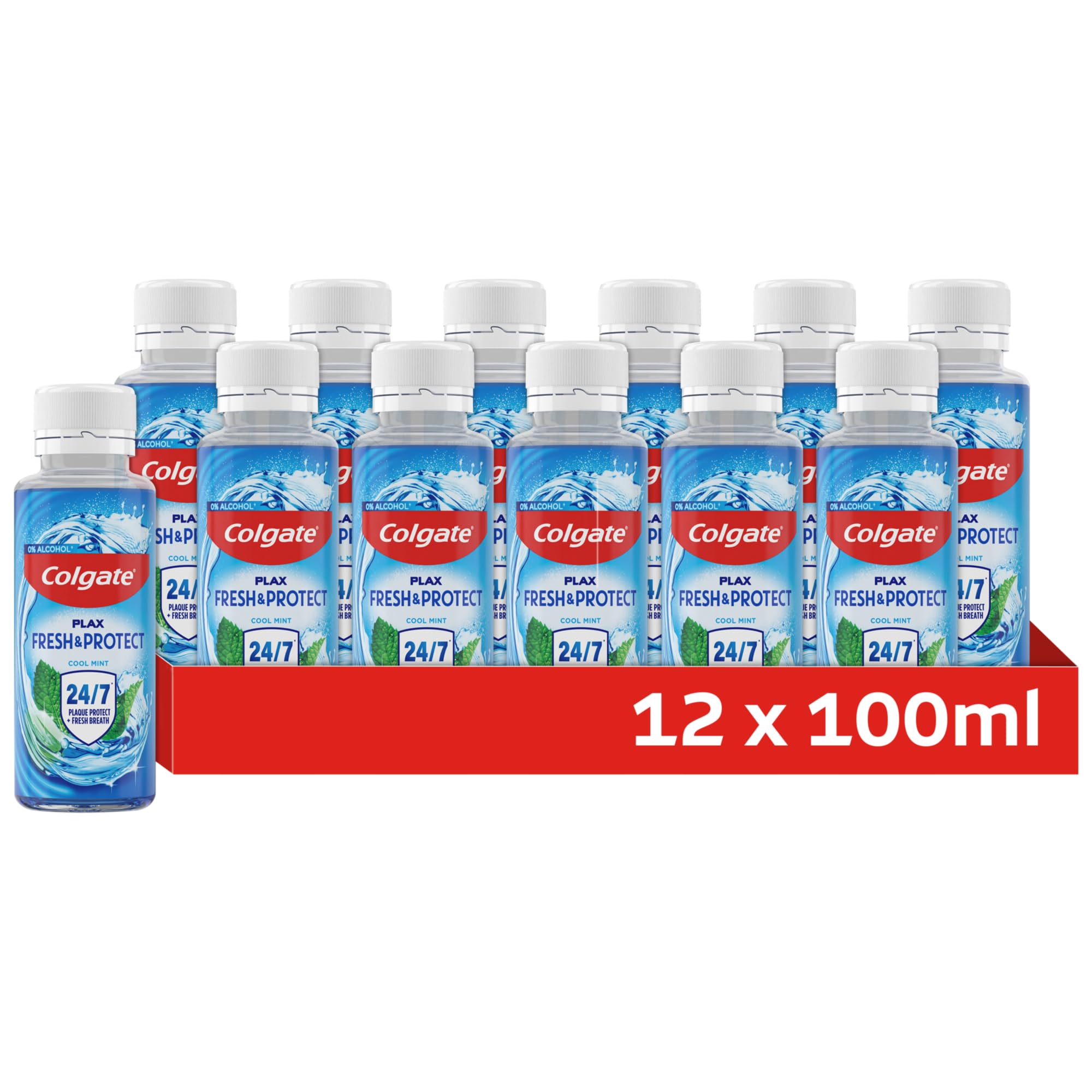 Colgate Plax Cool Mint Alcohol Free* Mouthwash 12 x 100ml - mouthwash Alcohol Free* - Instant Long-Lasting Freshness - no Burn Experience - 24/7 Plaque Protection When Used Twice Daily