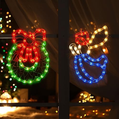 Miniatura 3 de Luces de silueta de ventana de Navidad, paquete de 2 guirnaldas iluminadas y luces de ventana de ángel para Navidad, fiesta, hogar, patio, césped,