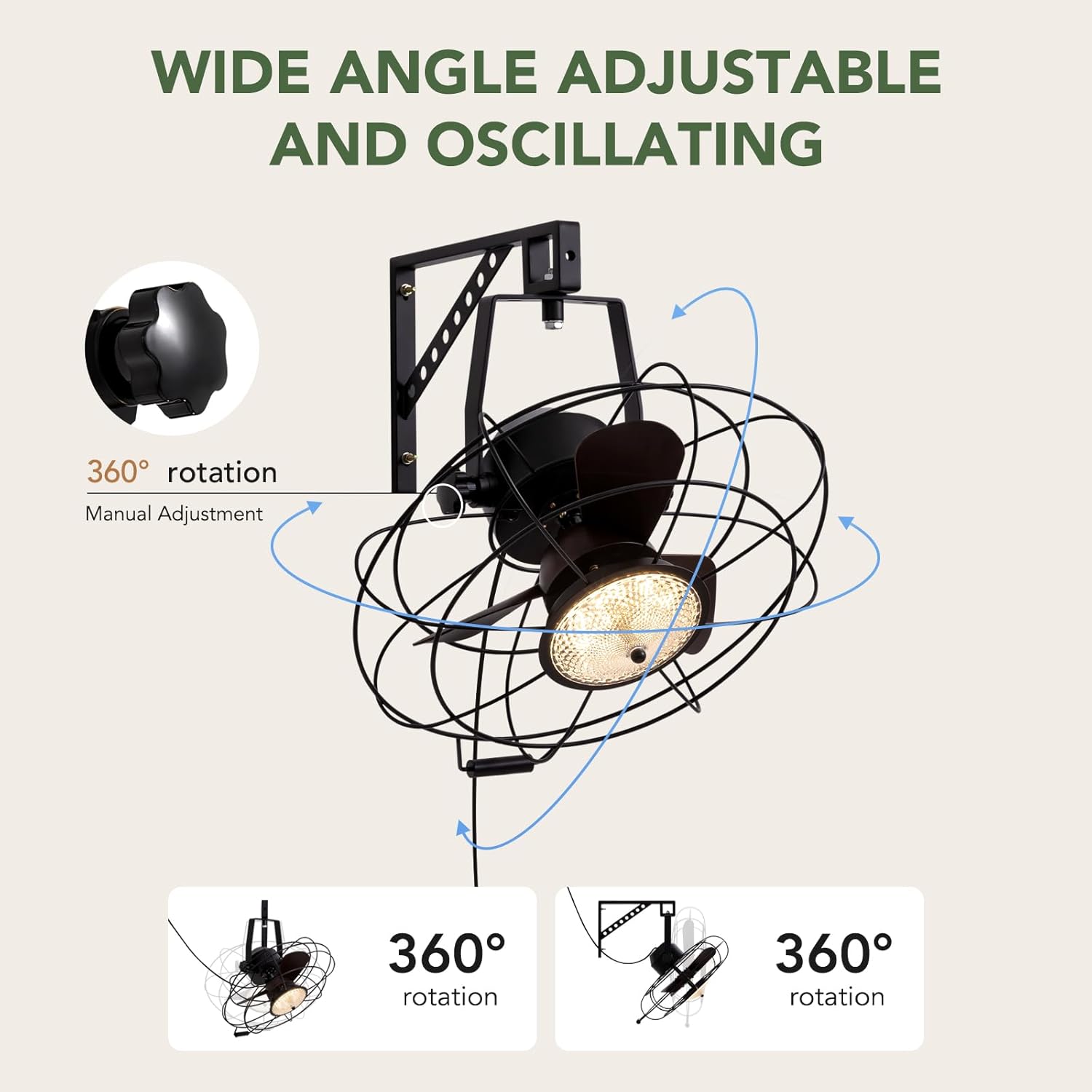 21" Wall Mount Fan with Remote/App Control, 6 Speed Wall Mounted Fan with Light, 3CCT, Dimmable, Noiseless, Timer, 360° Adjustable Tilt Plug in Wall Fans for Patios, Corner, Workshop, Garage