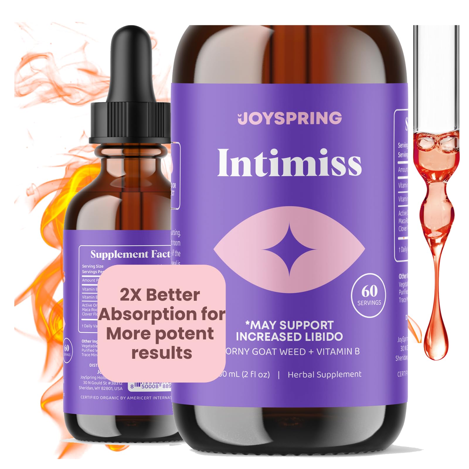 JoySpring Herbal Libido Support for Women – Horny Goat Weed and Ashwagandha Liquid Drops – Maca Root, Fenugreek, and Red Ginseng for Wellness and Vitality