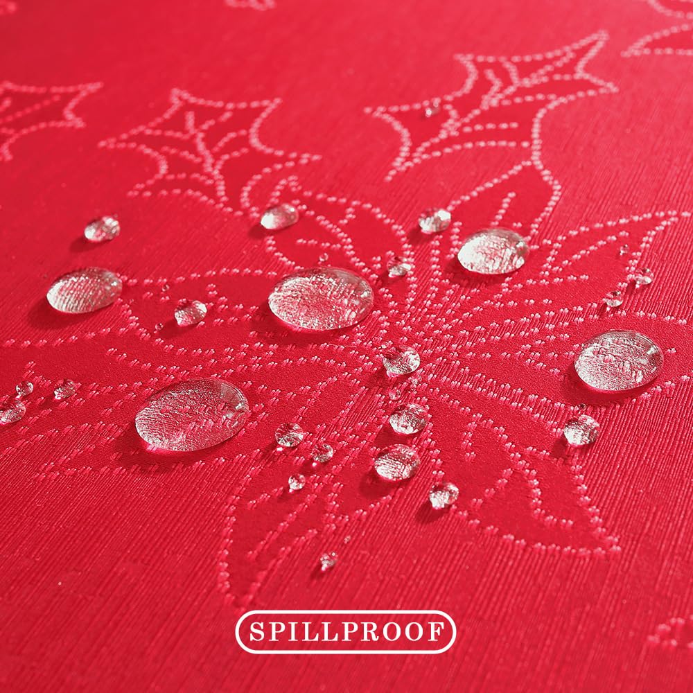 Jacquard Christmas Tablecloth Rectangle 152 x 213 CM, Waterproof Oil Proof Anti-Shrink Holly Leaves Damask Xmas Table Cloth - Image 4
