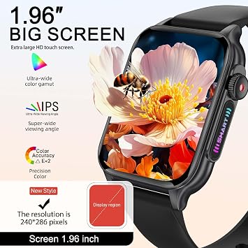 Smart Watch for Women Men, 1.96 HD Full Touch Bluetooth Calling, Fitness Smartwatch with 8 RGB LED Flashlights, 100+ Sports Modes, Heart Rate & Sleep Tracking IP67 Waterproof for Android iPhone
