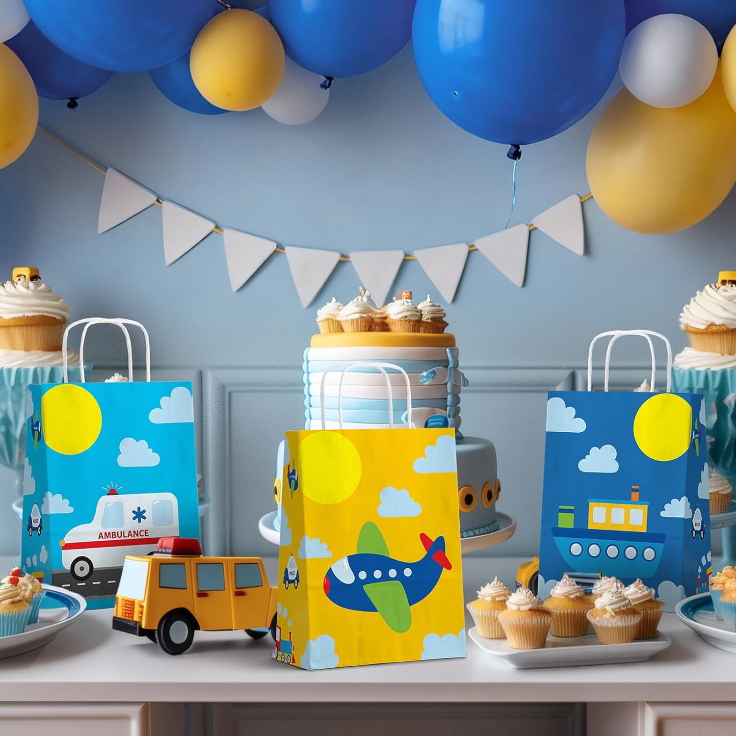 24 Pack Transportation Party Gift Bags, Vehicle Paper Favor Bags with Handles, Transportation Theme Birthday Party Supplies for Kids - Image 4