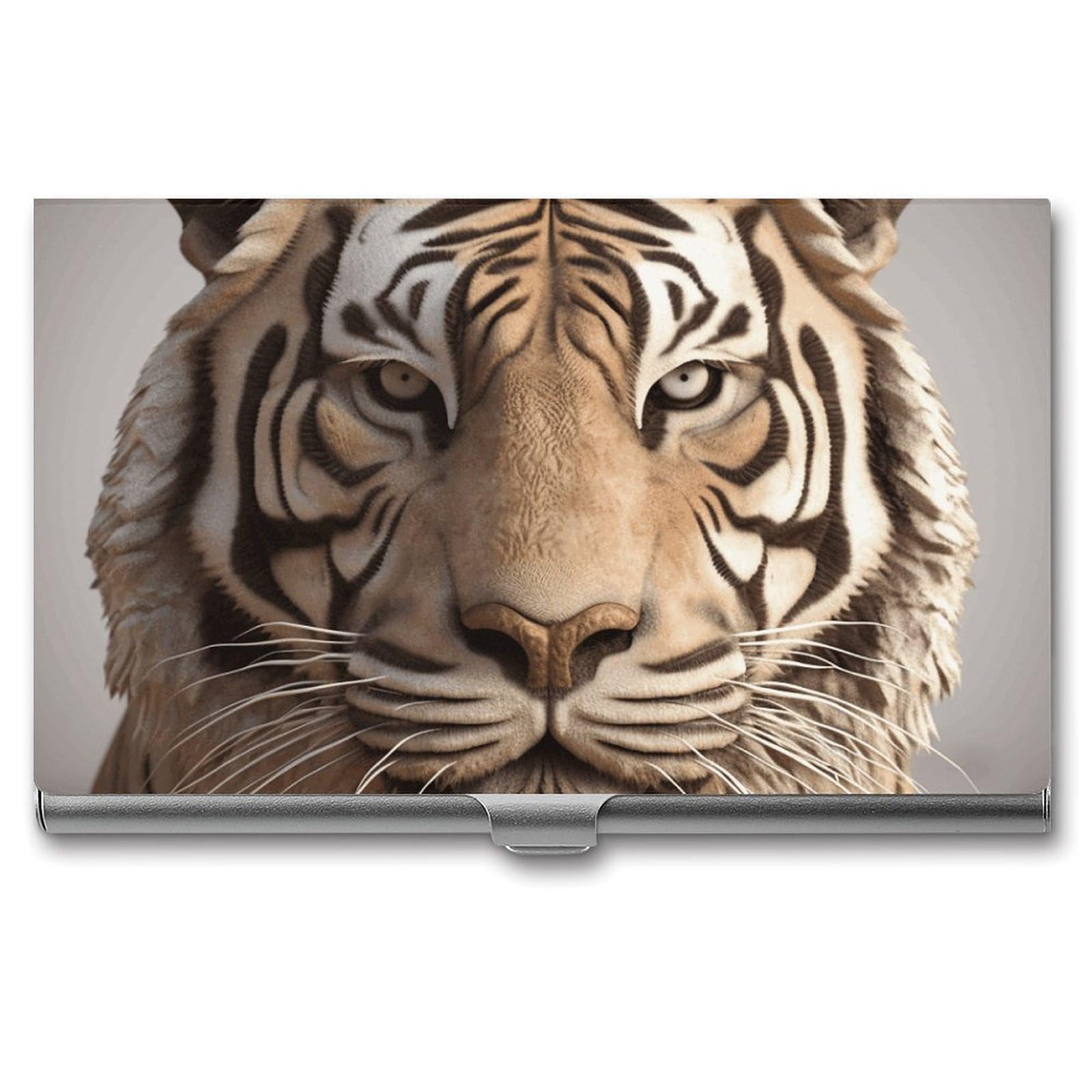 BTCOWZRV 3D Tiger Head Business Card Holder Metal Slim Business Card Case, Pocket Card Holder for Men Women Purse Name Card Holder Stainless Steel Wallet Credit ID Case for Office