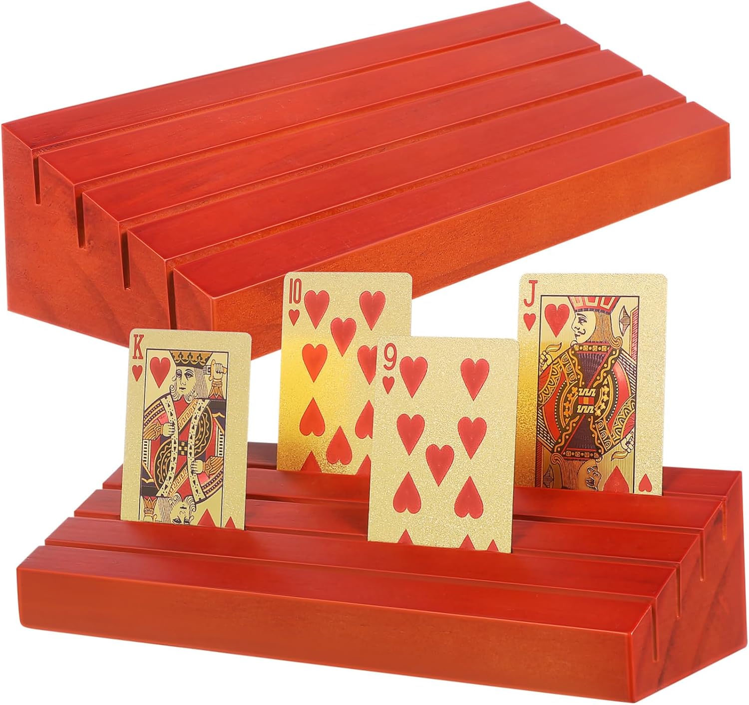 2pcs Wooden Playing Card Holders with Stable Base Bridge Card Stands for Tabletop Gaming Convenient Vertical Display for Parties and Game