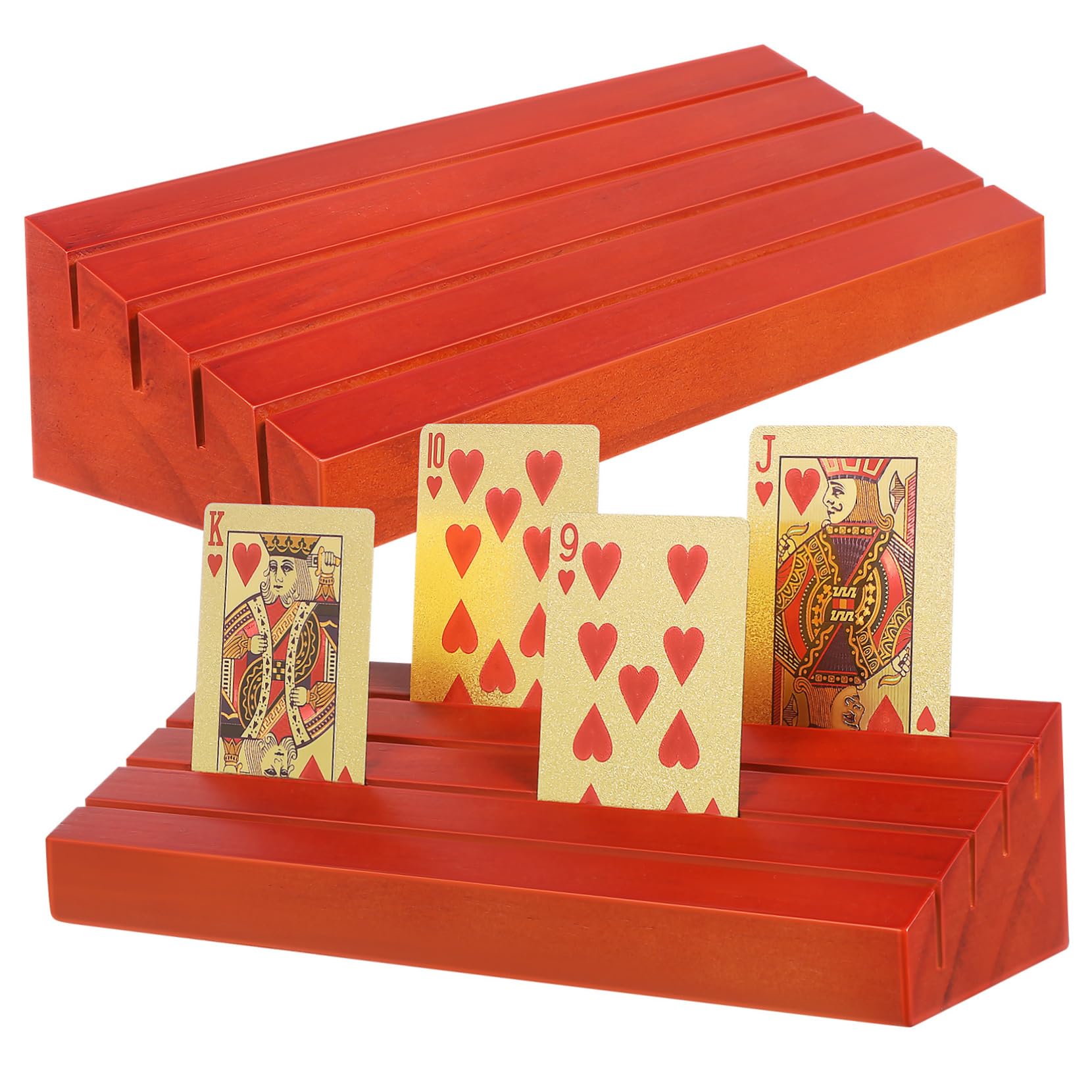 CIYODO 2pcs Wooden Playing Card Holders with Stable Base Bridge Card Stands for Tabletop Gaming Convenient Vertical Display for Parties and Game Nights
