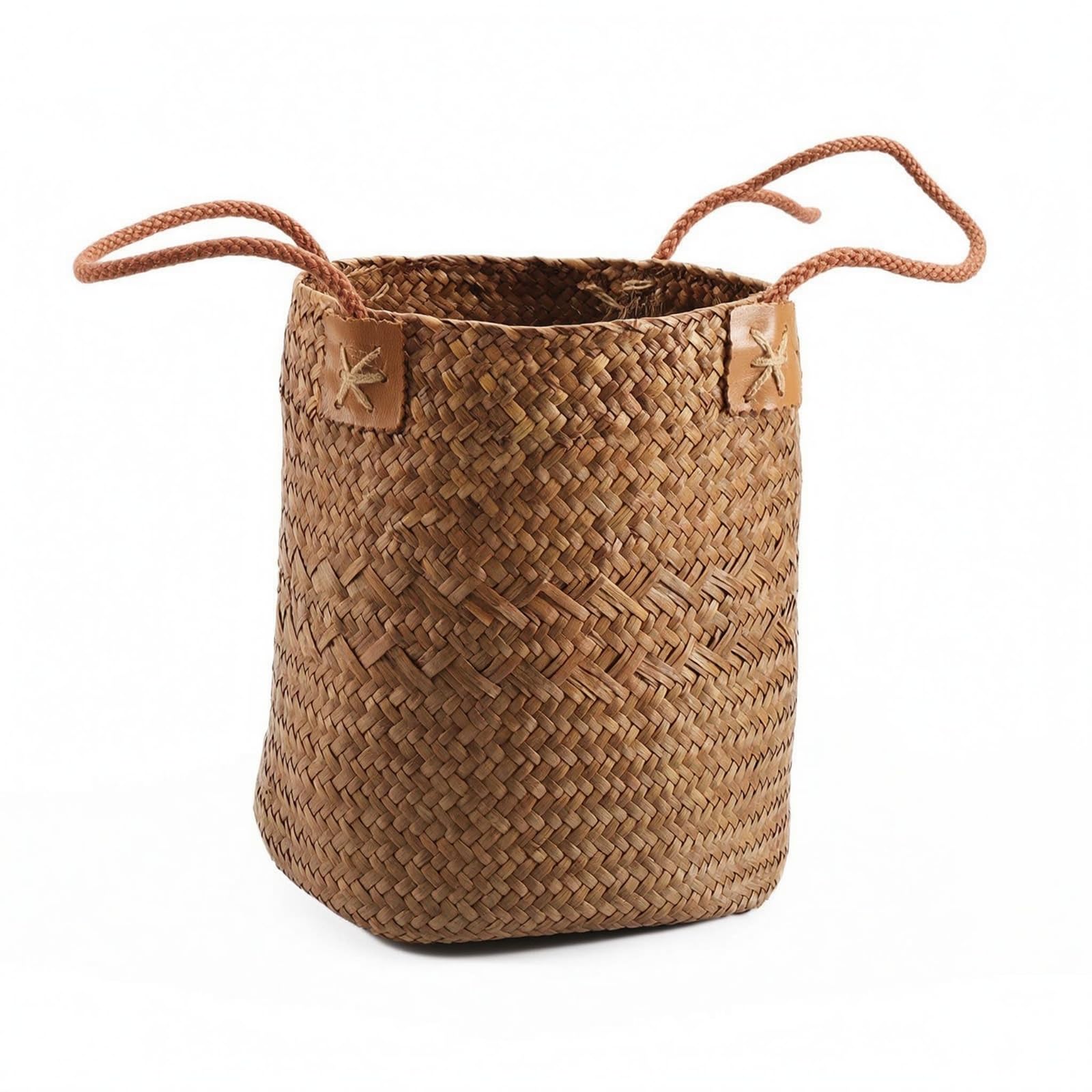 Natural Fiber Handwoven Seagrass Basket Braided Weave Woven Storage Basket Textured Uncovered Top for Planter Cover, Floral Arrangements, Brown, S | Home & Garden-image-36