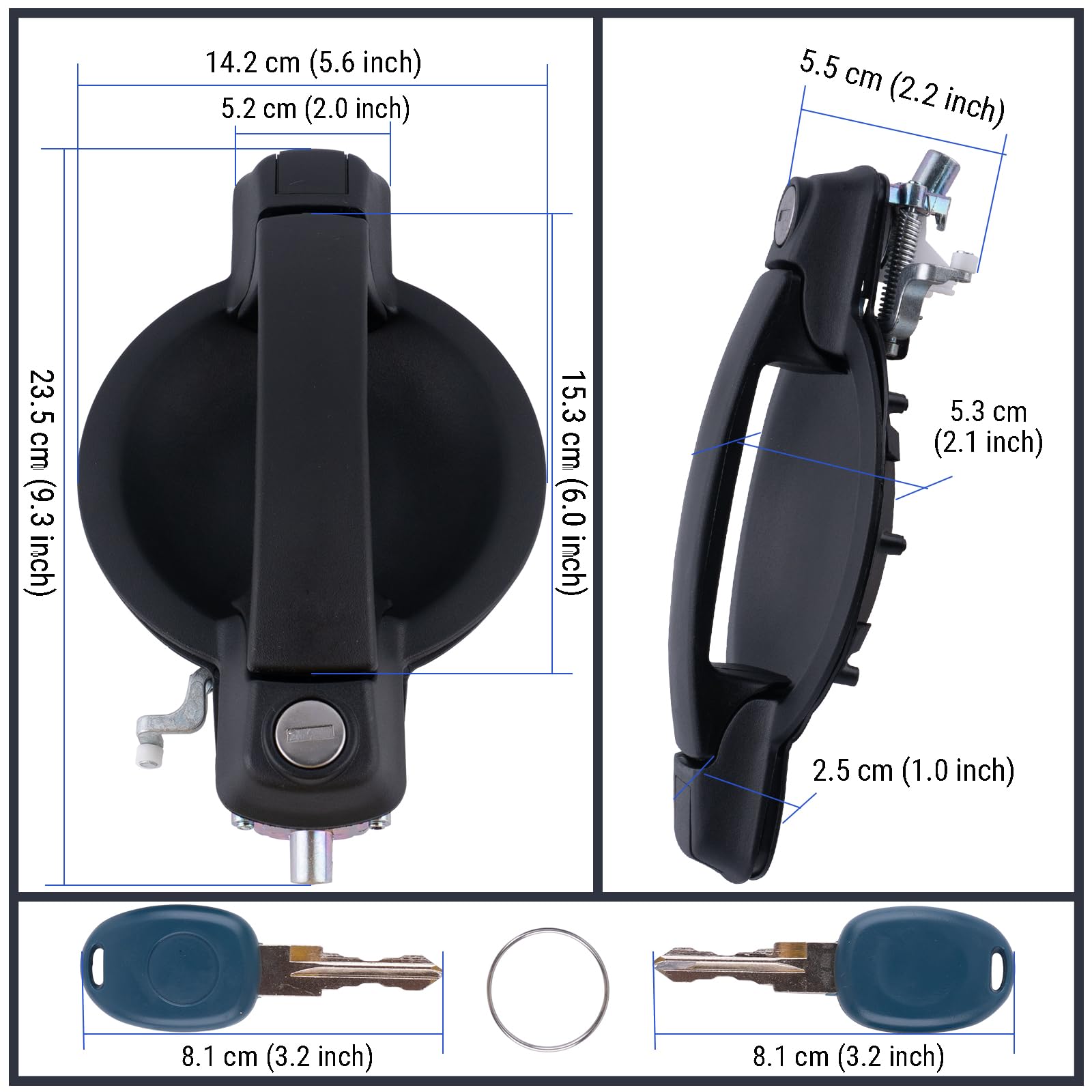 Poignée de Porte Extérieure Compatible avec Doblo(735309959+2KEY) | Poignée Droite Avant avec 2 Clés Compatible avec Fiat Doblo Cargo (MK1) & Doblo 119 2005–2010