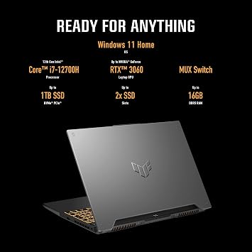 ASUS TUF Gaming F15 Gaming Laptop, 15.6a 144Hz FHD IPS-Type Display, Intel Core i5-11400H Processor, GeForce RTX 3050 Ti, 16GB DDR4 RAM, 512GB PCIe SSD, Wi-Fi 6, Windows 11 Home, FX506HEB-RS53, Black