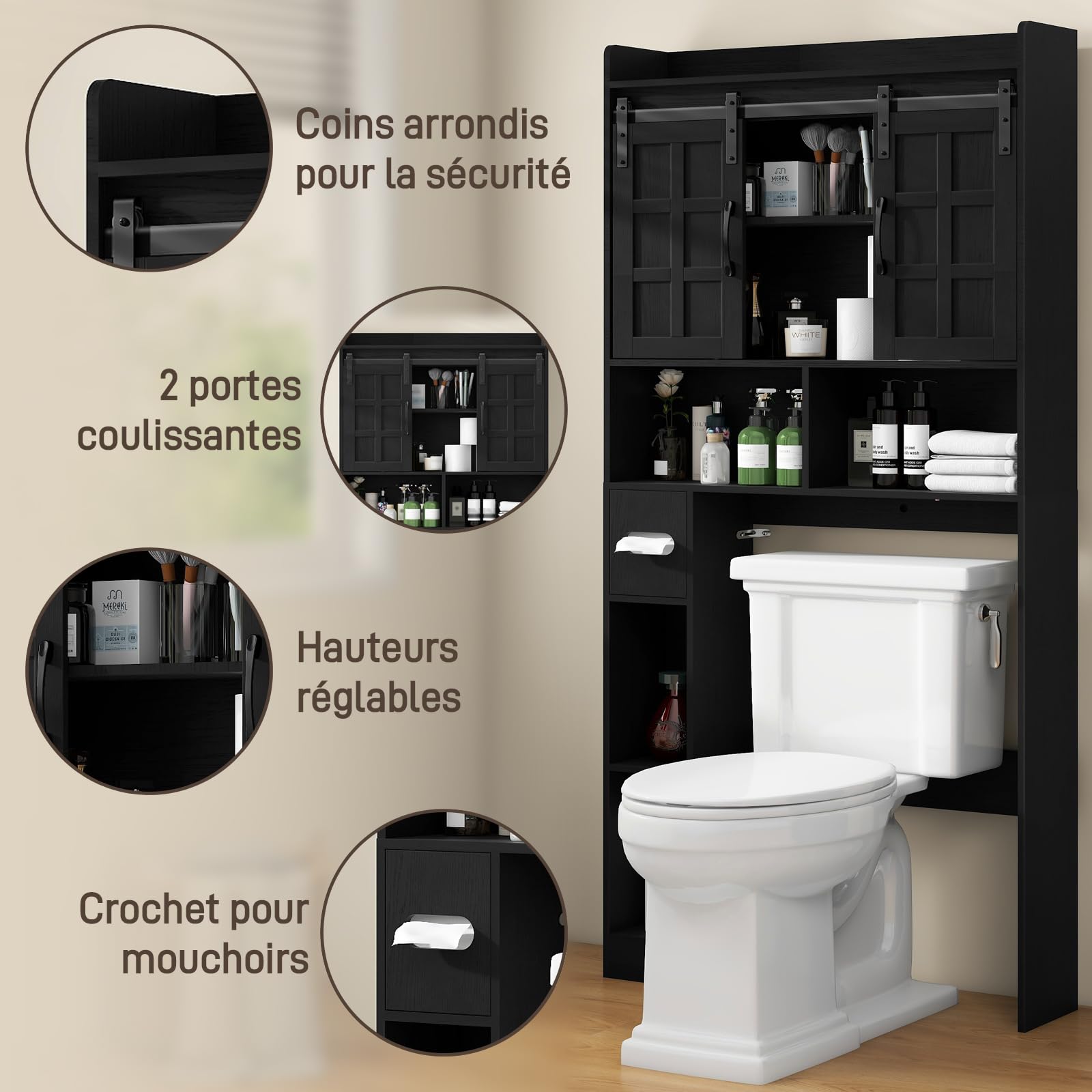 Armoire murale avec portes coulissantes pour toilettes et mini machine à