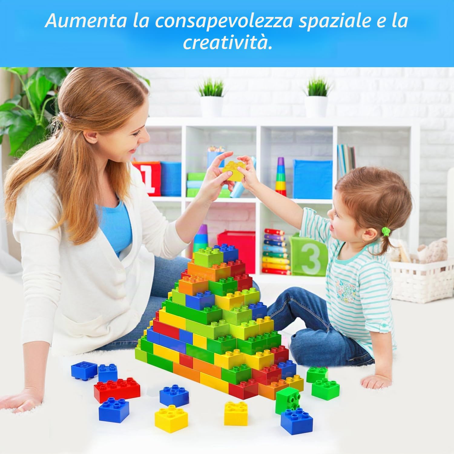 Cabeeskii Grandi mattoncini da costruzione, 168 pezzi di pietre in 6 colori e 2 misure, compatibili con Duplo e tutte le principali marche, giocattolo ideale per bambini dai 3 anni in su