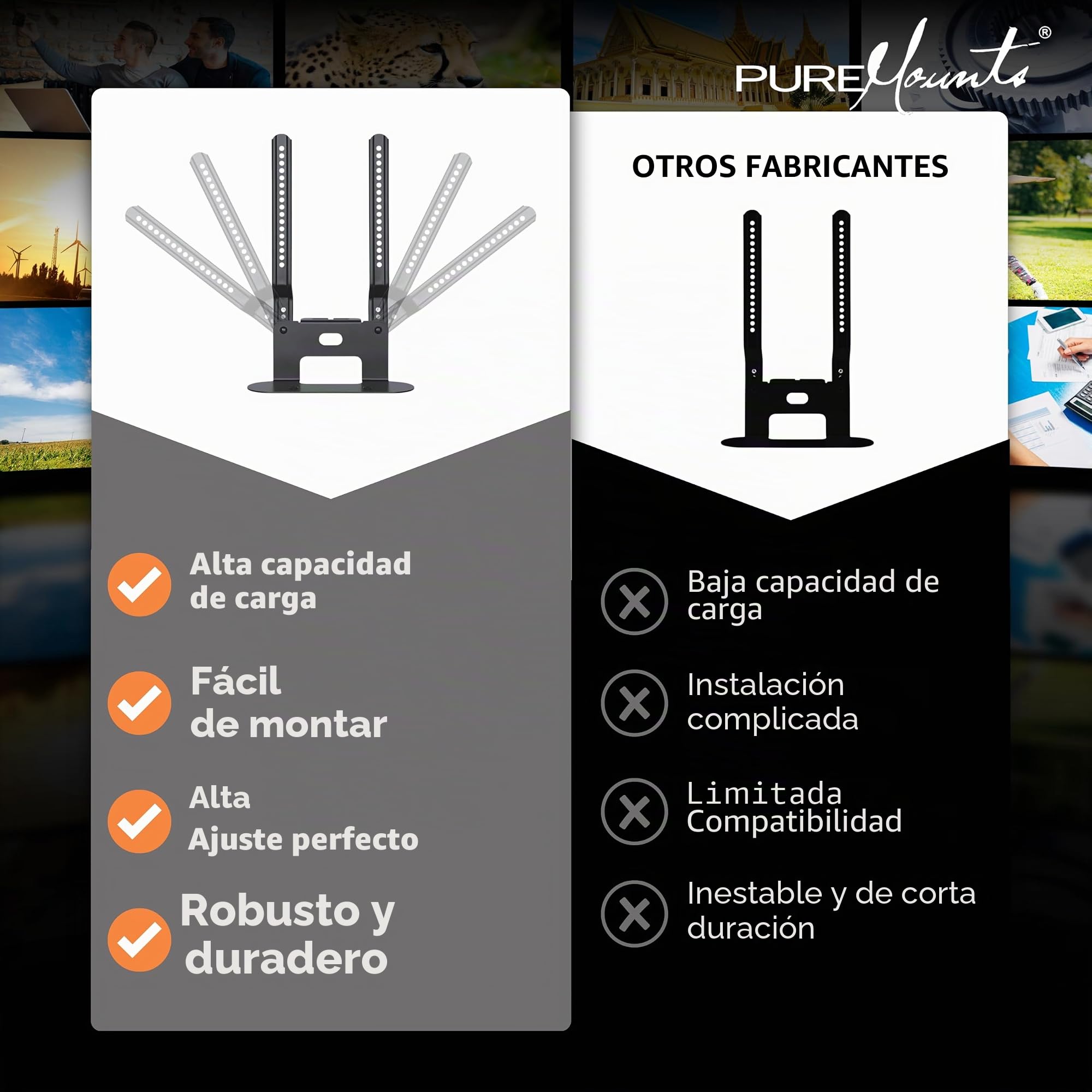 PureMounts PM-SOM-080 para Montaje Directo en TV, Compatible con la Barra de Sonido SONOS Beam, Carga útil: 5 kg, Negro