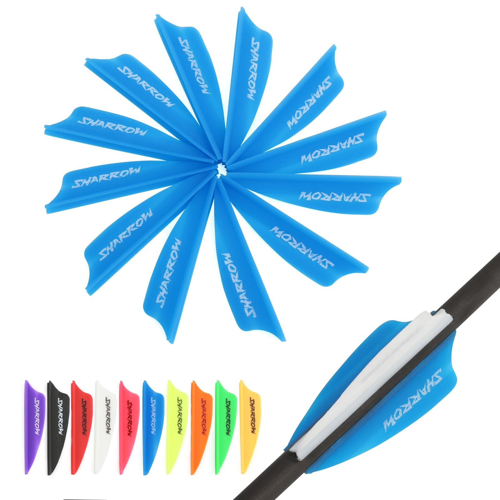 Poearcus 50 PCS Archery Arrow Feather Fletching 1.75/2.6 Inch DIY Rubber Vanes Arrow feathers with windbreak notches Hunting Targeting Arrows Accessories (Blue, 1.75 inch shield)