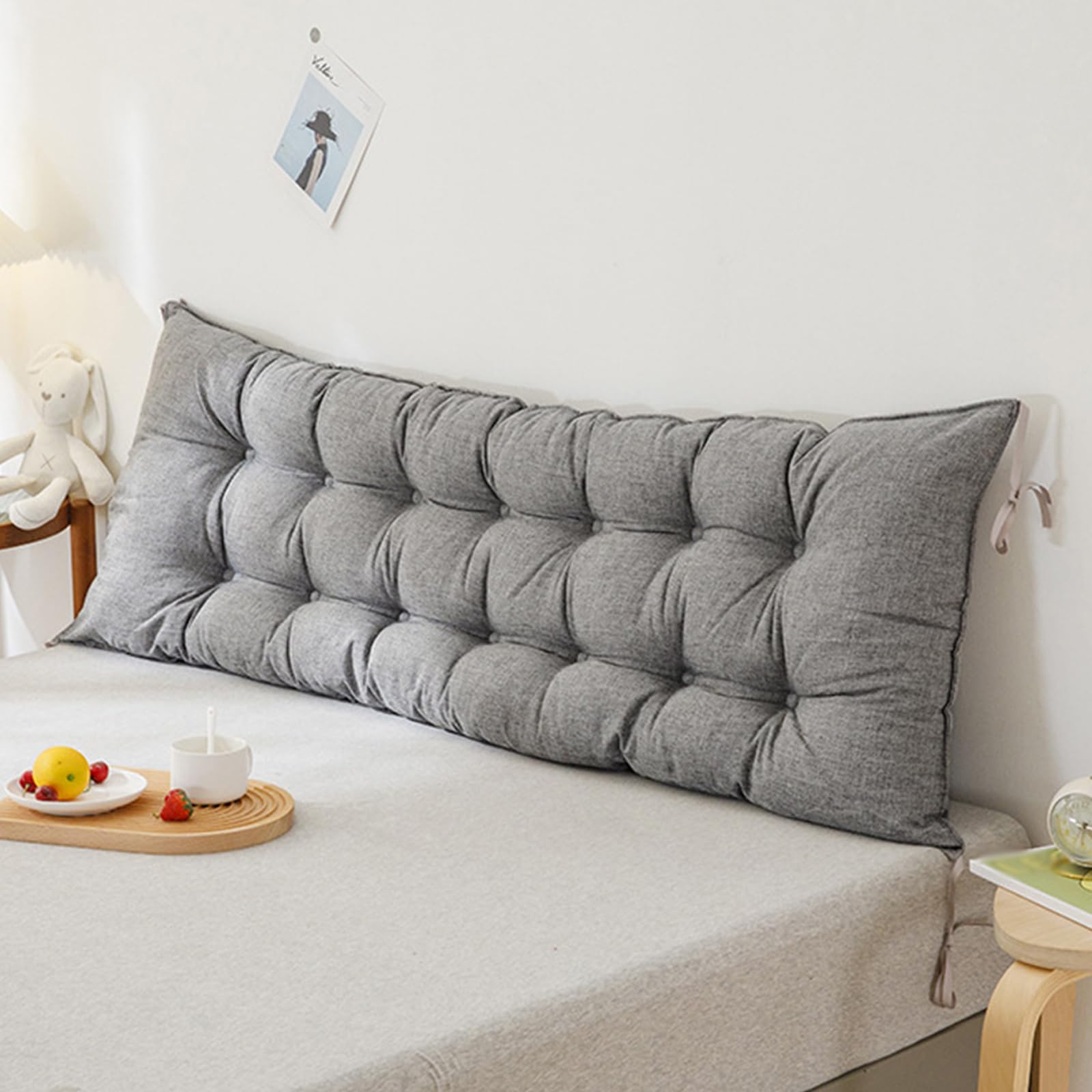XZLZMYP Headboard Positioning Pillow with Fixing Strap Large Backrest Bolster Positioning Back Support Cushion Waist Lumbar Pad Soft Reading Pillow for Bed Home Bedroom Office,C,180x10x50cm