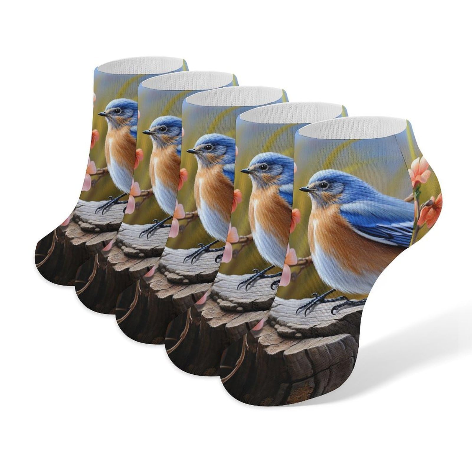 Anceky Unisex As Pic 5 Pairs Of Cotton Ankle Socks For Women Men Cute Bluebird Low Cut Socks For Running Hiking No Show Athletic Sock