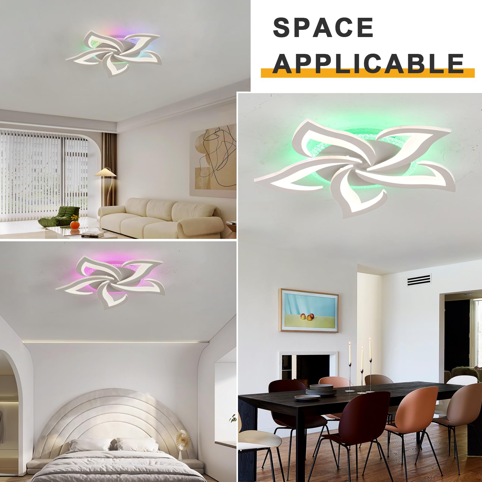 RGB Deckenleuchte Mit Veränderbare Farbe, Dimmbar LED Lampen Mit Fernbedienung Und App, 3000K-6500K Deckenleuchte Für Wohnzimmer Und Schlafzimmer, RGB Weiß