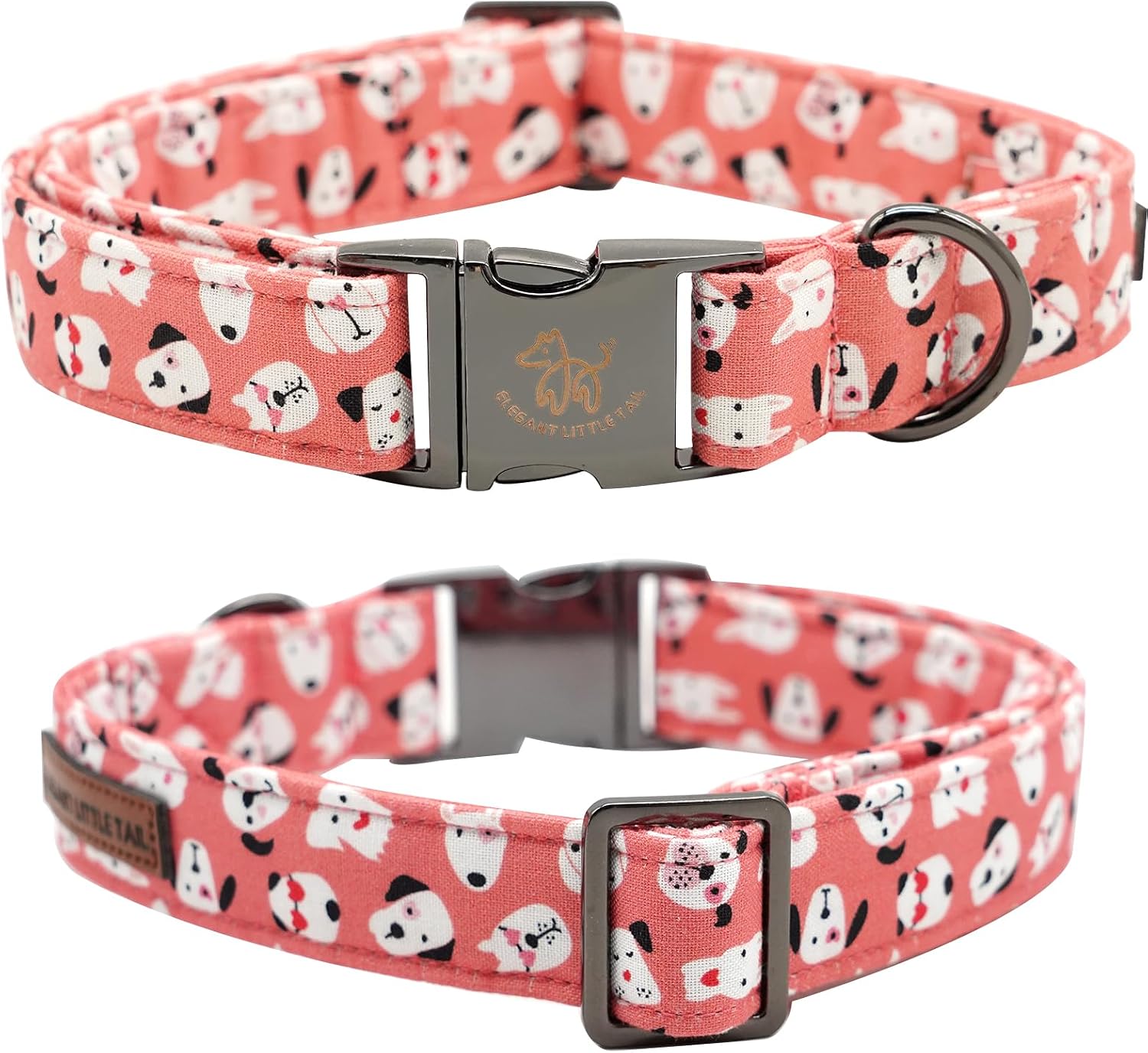Elegant Little Tail Dog Collar With Bow Tie - Cute Heart Print Pink Pet Collar for Boy Girl - Adjustable Bowtie for X-Large Dogs