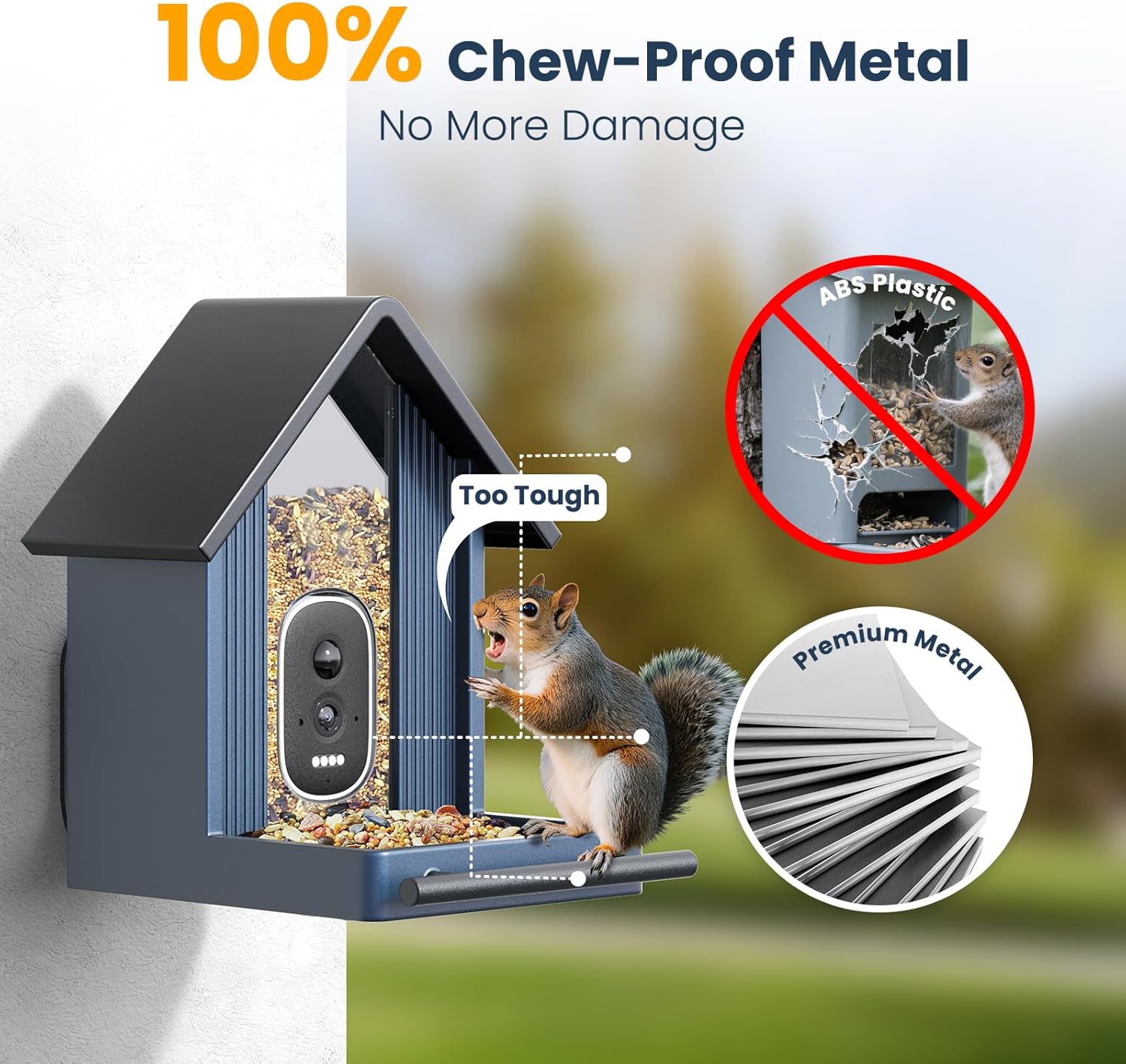 Smart Metal Bird Feeder with Camera, 2.5K UHD AI Identification, Wireless Solar Powered Outdoor for Garden Birding, Real-time Videos& Pictures, Premium Present - Image 3
