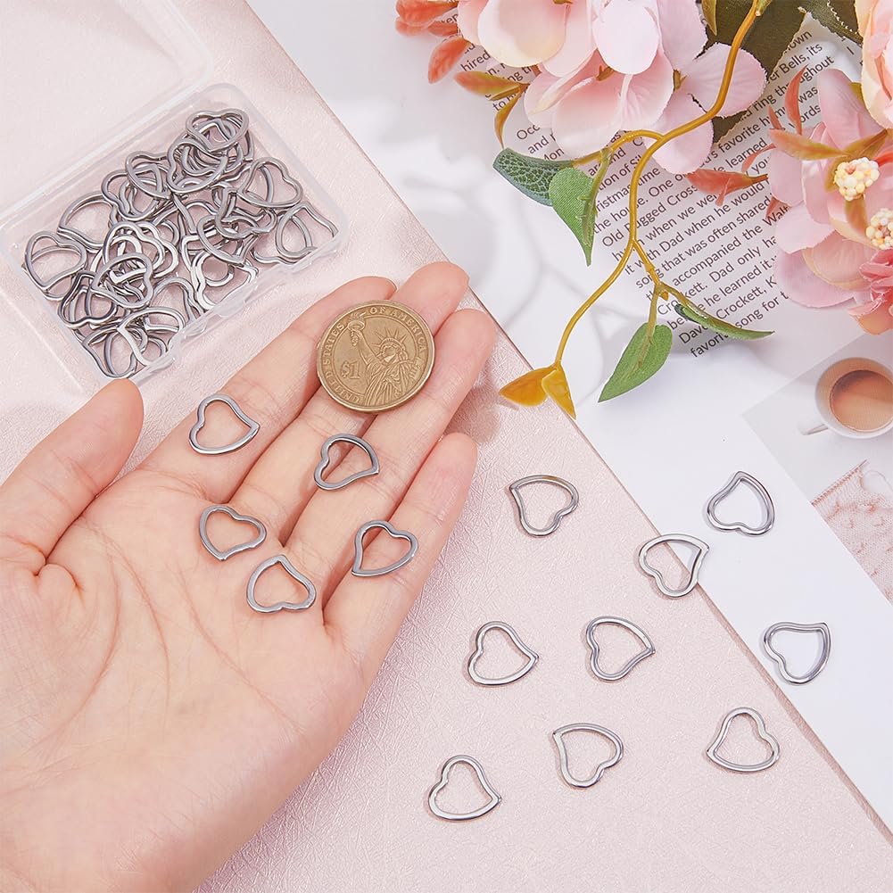DICOSMETIC 50Pcs Heart Link Charms Stainless Steel Linking Ring Heart Jewelry Connectors Link Pendants for DIY Bracelets Jewelry Making, 14.5x15x1.5mm - Image 3