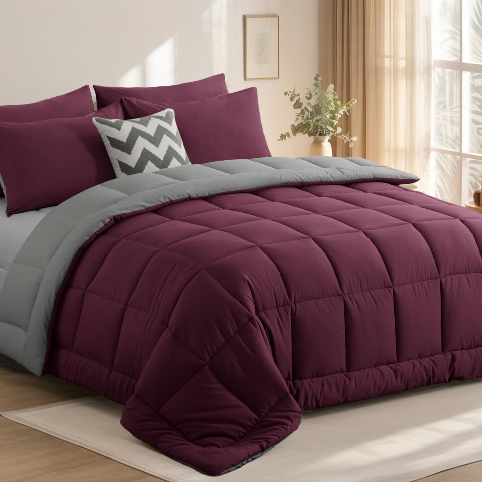 Tifschlaf Coverless Duvet Single 13.5 Tog - Burgundy Red/Grey 135x200cm