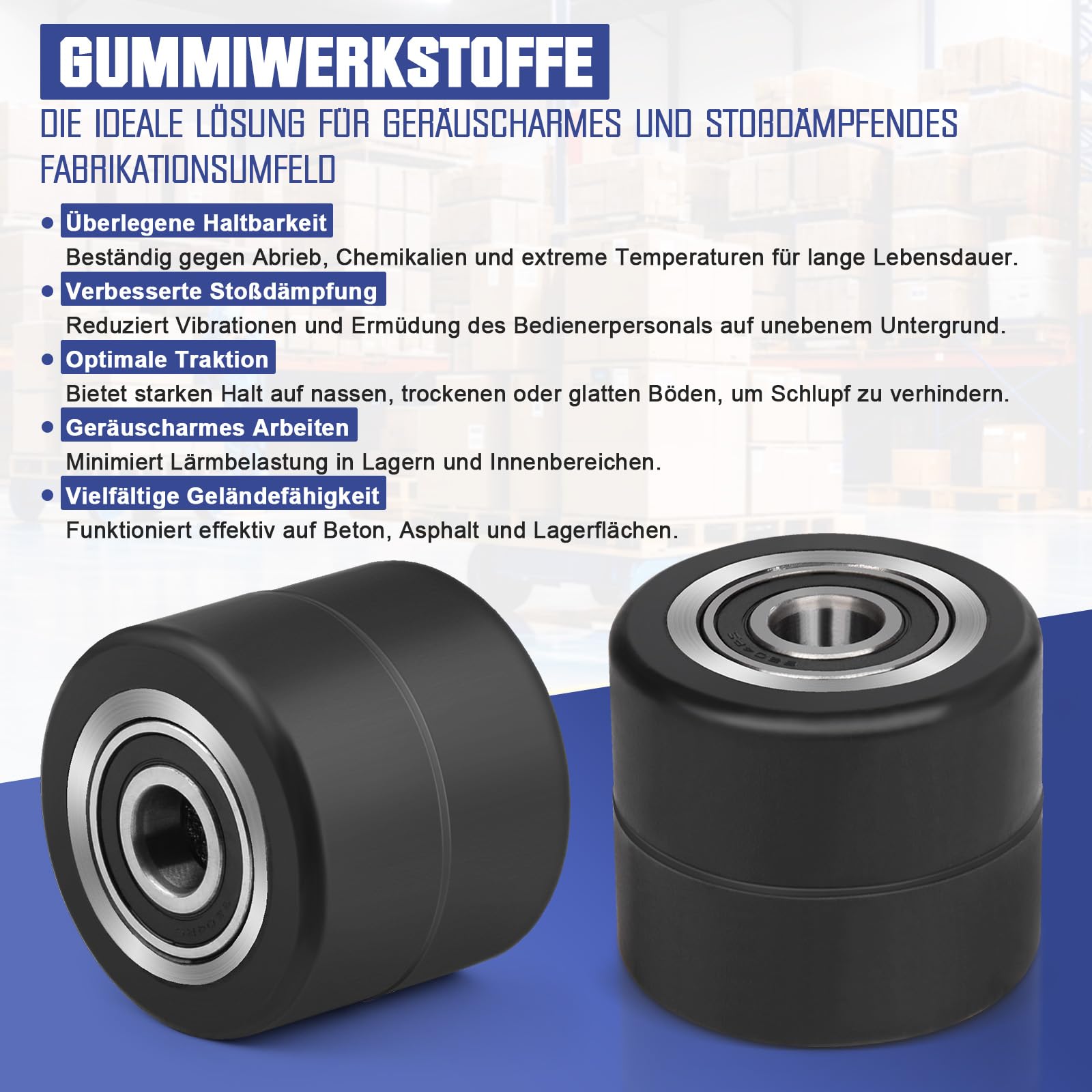4 stuks hefwagenwielen rubberen wielen 80x70 mm, as 20 mm incl. kogellagers wielen wielen voor hefwagen reservewielen, max. belasting 600 kg
