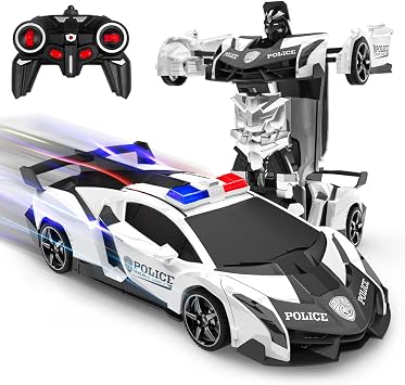 Mieryd Voiture de Police Télécommandée 2-en-1 Transformable en Robot 2,4 GHz
