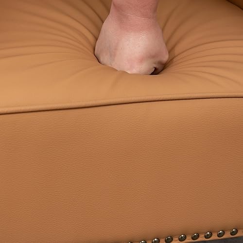 Miniatura 9 de HOMEFLEX Silla decorativa, sillas de sala de estar de piel sintética con ribete de cabeza de clavo, sillón de mediados de siglo con patas de madera