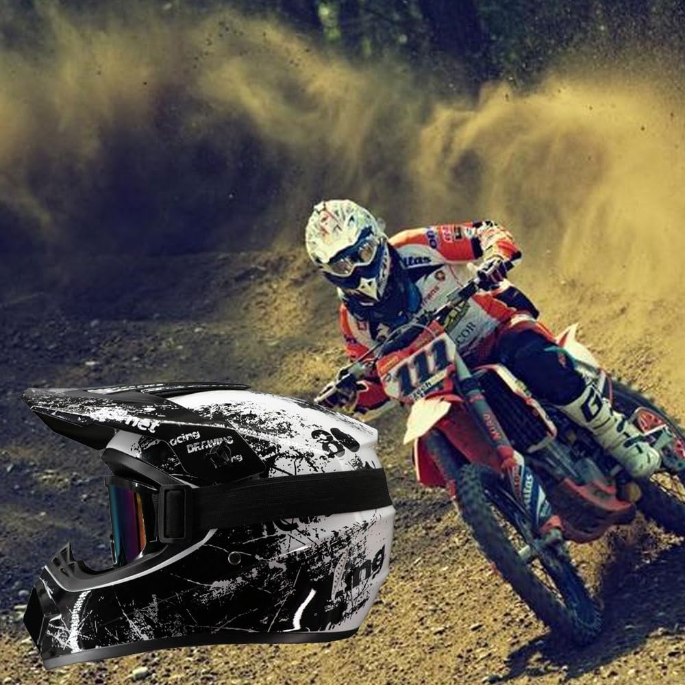 Cascos de Motocross Todoterreno para NiñOs de 8 A 14 AñOs, Casco BMX, MX, ATV, con Gafas, Guantes Y MáScara, Aprobados por El Dot