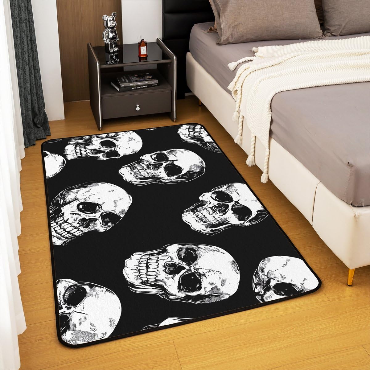 Homewish Dywaniki z cukrową czaszką 150 x 200 cm - dywan do salonu vintage dekoracja na Halloween nie gubi włosia dywan gotycki gotycki dekoracja duże dywany