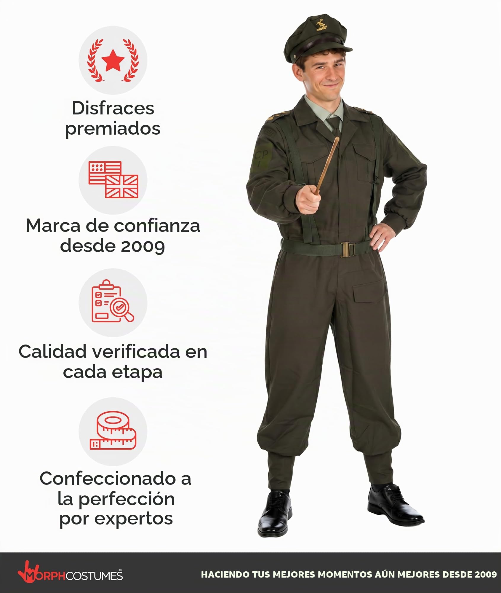 Fun Shack Disfraz Soldado Adulto, Disfraz Militar Halloween Adulto | Chaqueta Verde con Corbata, Pantalón, Cinturón & Gorra Militar, Perfecto para Halloween, Ideal para Disfrazarse