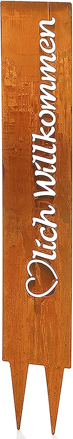 Kobolo Gartenschild WILLKOMMEN - Metall Gartenstecker 115cm In Rustikallook