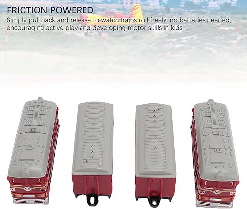 Miniatura 5 de 160 Scale Retro Set, 4PC Alloy Pull Back Locomotives Scale Retro Set 4PC Alloy Pull Back Locomotives, Vintage Toy Trains for Kids (Red)