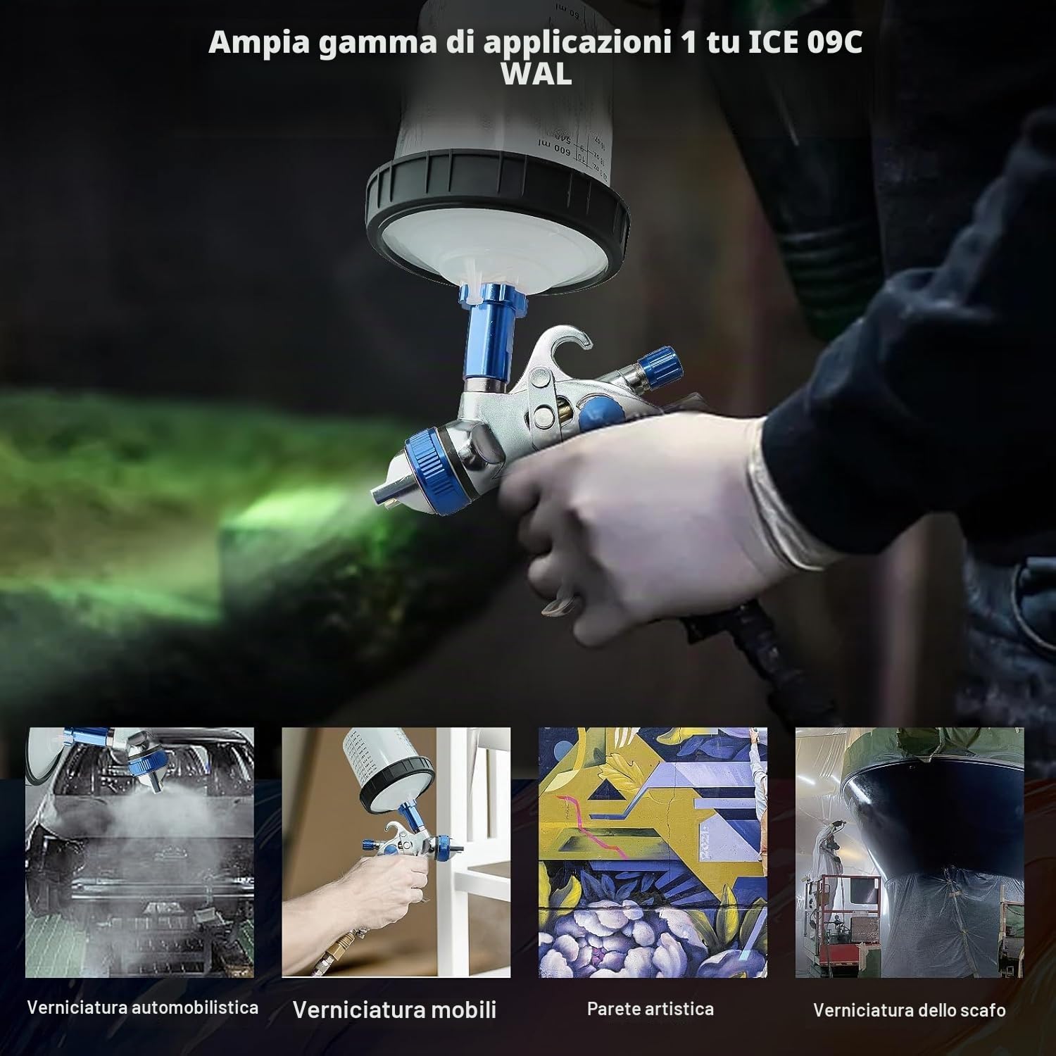 Pistola per Verniciare, Aerografo per Verniciare, Airless Spruzzatore Vernice con 3 Ugelli, TOOSOAR Pistola Compressore per Carrozzeria, Vernice Murale