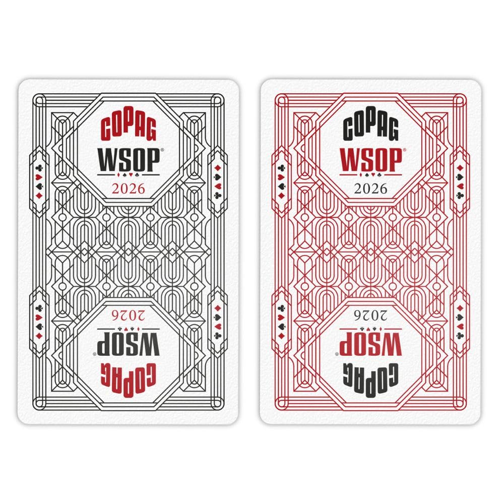 Copag WSOP 2026 - Carte da gioco in 100% plastica, design retrò, dimensioni strette (ponte), indice Jumbo, nero/rosso, set doppio mazzo