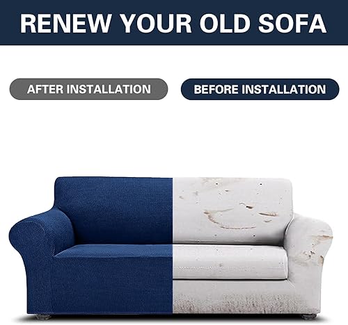 Vista 34 de Cupuamon Fundas elásticas para sofá de 3 cojines, funda protectora de muebles con parte inferior elástica de tela jacquard a cuadros pequeños