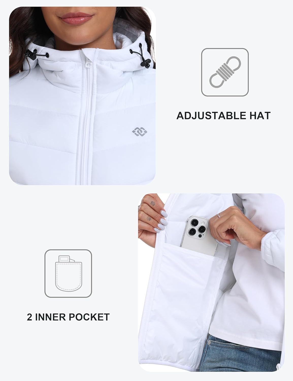 MoFiz Women's Hooded Puffer Jacket Lightweight Quilted Coat 4 Pockets Full Zip Winter Warm Outerwear - Image 5